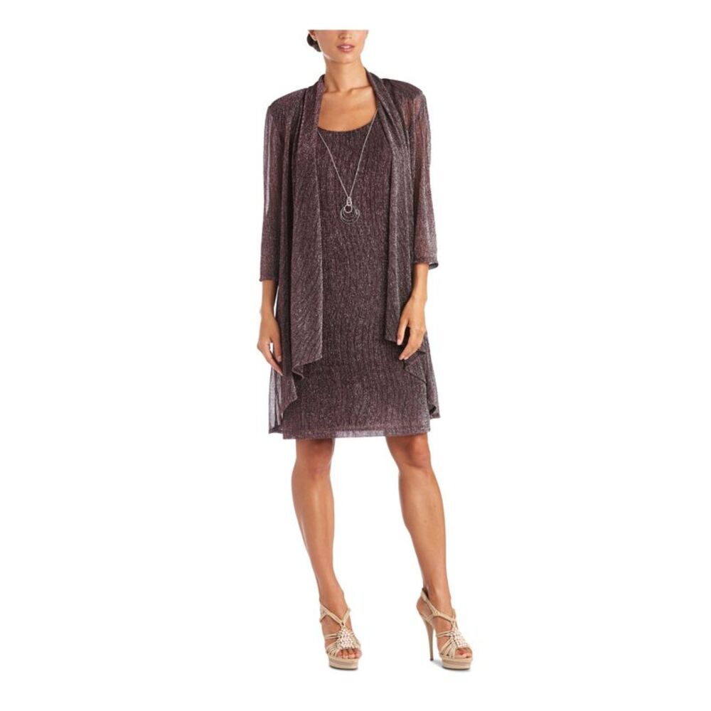 R&M RICHARDS PETITE Womens Purple Open Front Shawl Collar Jacket Petites 12P